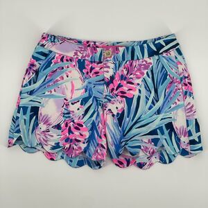 Lilly Pulitzer Scallop Hem Blue Floral Print Shorts Peacock B Tweethearts